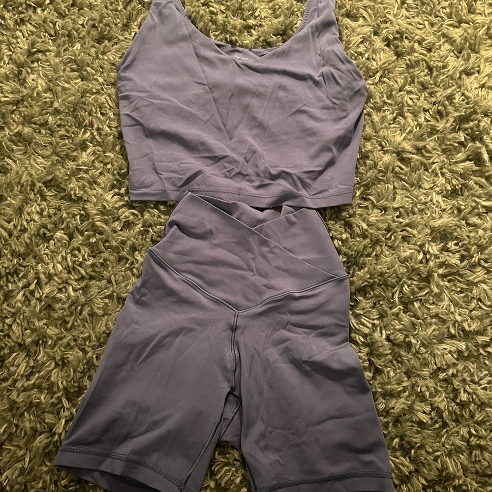 Aerie blue/purple Athletic Top and Biker Shorts Set